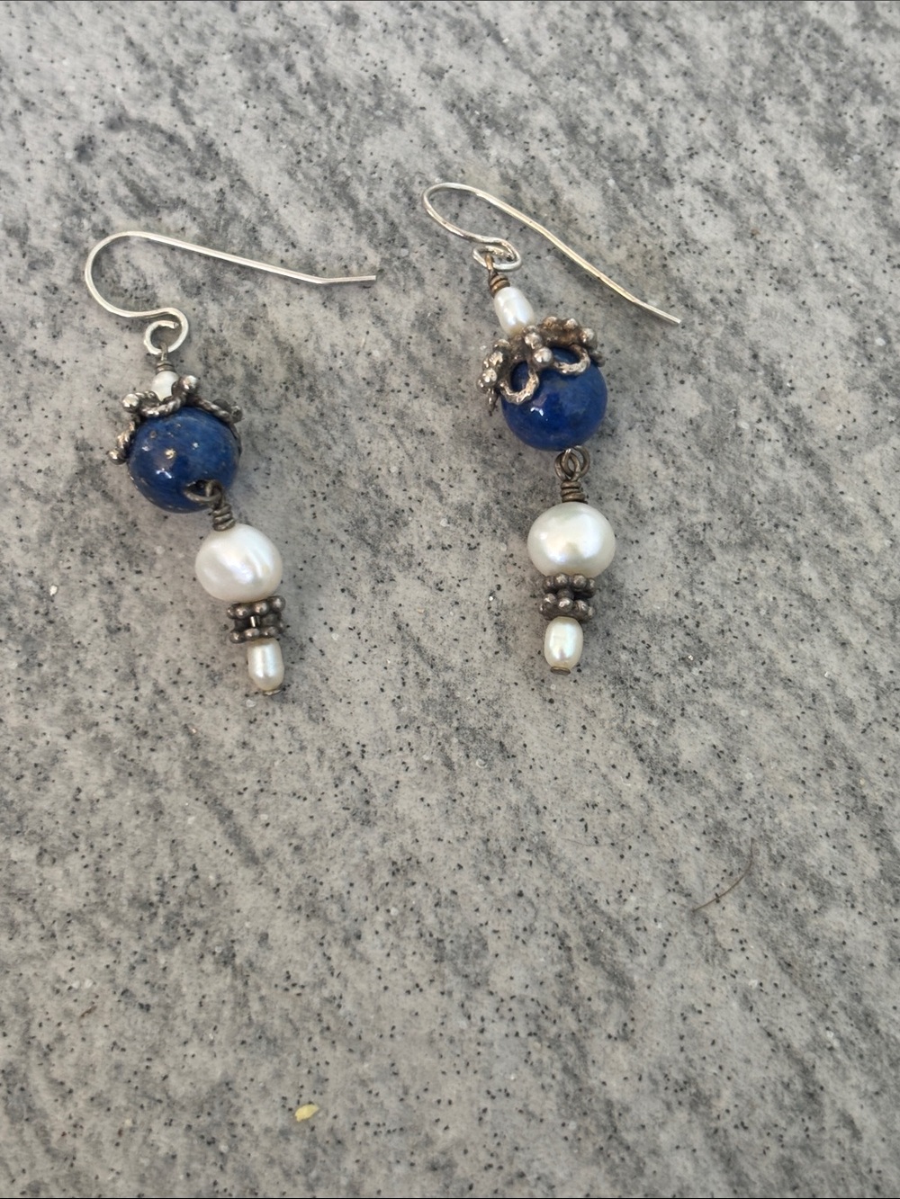 Blue Lapis and Pearl Drop Earrings - Women Jewelry